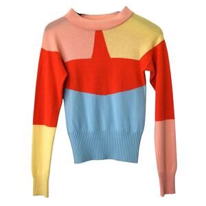 Chanel Bright Colorblock Cashmere Knit Sweater Size 38 Approx US 6